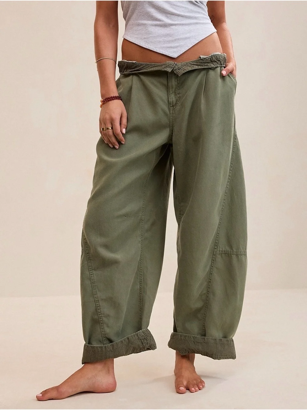 Aerie Utility Balloon Chino Pant in Festive Olive